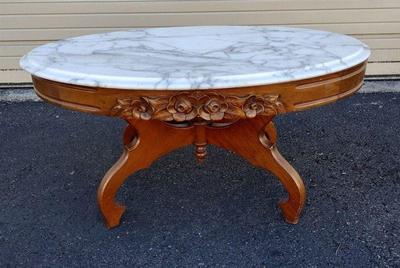 ITALIAN MARBLE TOP MAHOGANY COFFEE TABLE