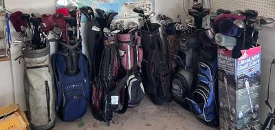 Large selection of golf clubs and gold equipment