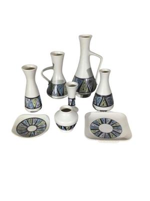 West German Ceramic Set of 6 vases and 2 plates