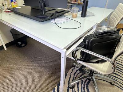 White executive table desks with glass top