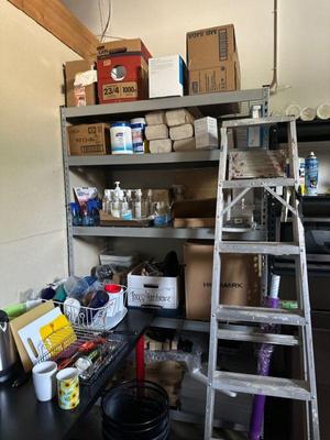 Cleaning supplies, ladder