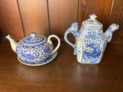 Two Asian Blue & White Teapots