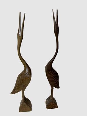 Pair Of Teak Cranes
