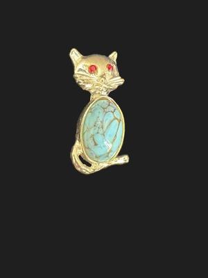1960s Faux Turquoise Cat Pin