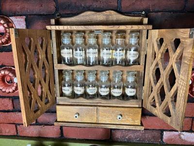 Vintage Spice Cabinet With Apothecary Type Jars