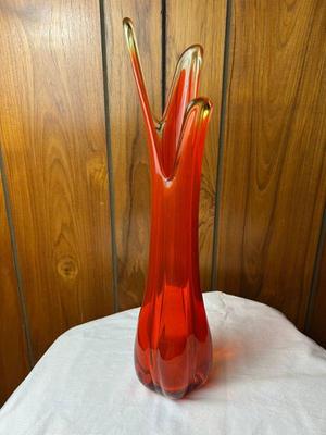 Vintage Orange Amberina Swung 17" Vase