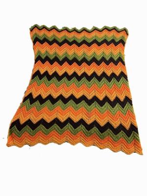 Orange & Green Zigzag Pattern Crocheted Throw Blanket
