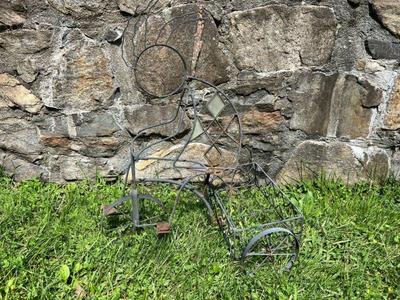 Metal Wire Woman On A Tricycle Planter Stand