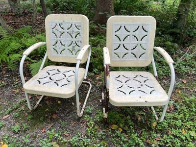 Pair Of Vintage Perforated Sheet Metal Chairs