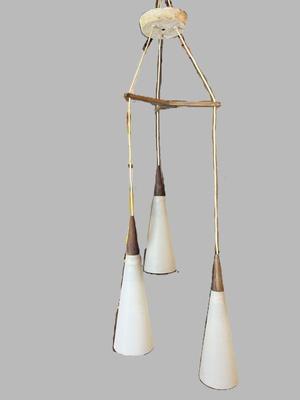 Mid Century Danish Modern Three Light Hanging Light Fixture