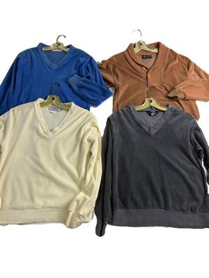 Four Vintage Velour Pullover V-Neck Shirts