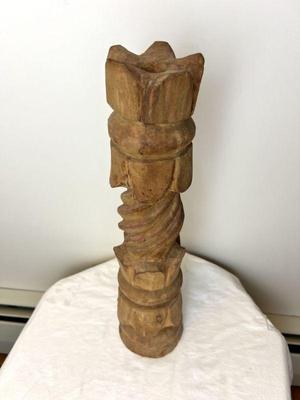 Hand Carved Wooden Pillar Candlestick