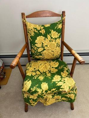 Vintage Chair With Green & Yellow Floral Cushions