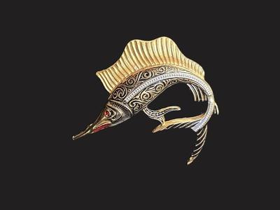 Spanish Damascene Sailfish Pin
