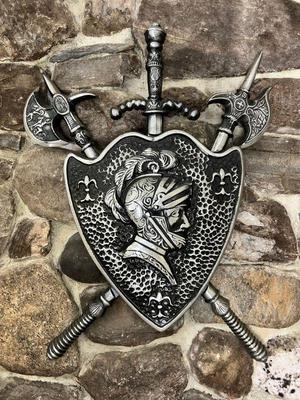 Cast Metal Knight Sword & Shield Plaque