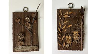 Pair Of Folk Art Owl Decorative Wall Panels