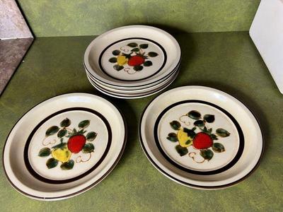 Strawberries Hand Decorated Stoneware - Set Of Six