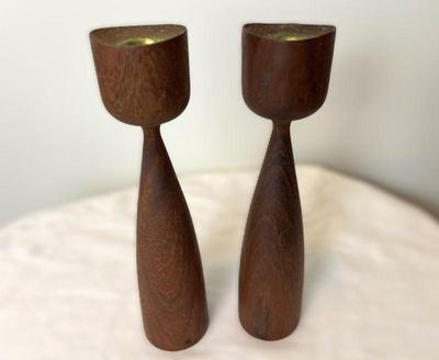 Danish Mid Century Modern Teak Candlesticks