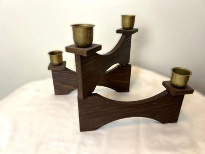 Folding MCM Wood Four-light Candelabra