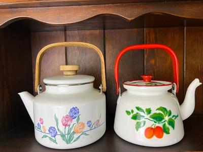 Two Vintage Enamel Teapots