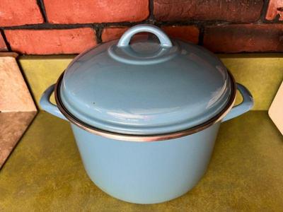 Baby Blue Enameled Metal Stock Pot