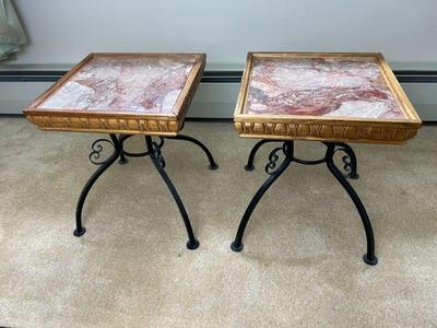 Pair Of Pink Marble Top End Tables