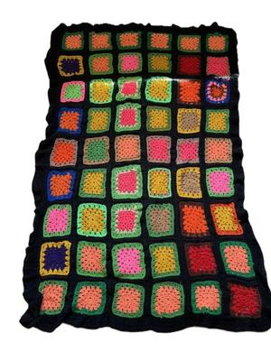 Vibrant Crocheted "Granny Square" Blanket 4' X 6'