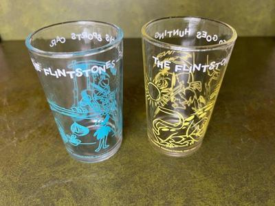 1960s Flintstones Juice Glasses Featuring Fred
