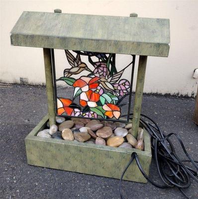 LEADED GLASS PANEL LIGHTED FOUNTAIN