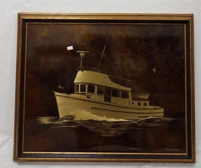 ROBERT ALLEN BRASS ETCHING OF THE BOAT CAROWIL