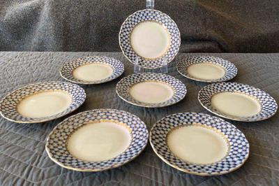 Imperial russian lomonosov cobalt net bread dessert plates