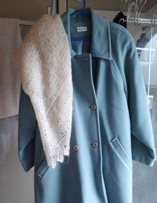 Aqua hip length jacket wool scarf