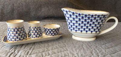 Imperial russian lomonosov cobalt net spice tray gravy boat