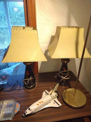 Rare pair of MCM 1960s ceramic space needle lamps