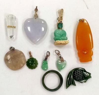stone and one amber pendants
