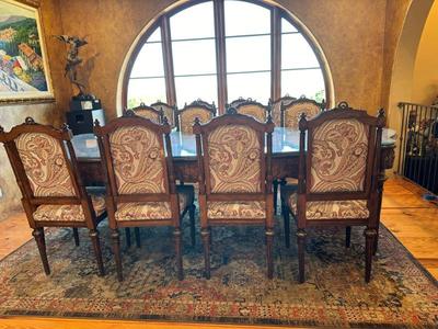 Louis XVI style dining table with hand painted nature scene