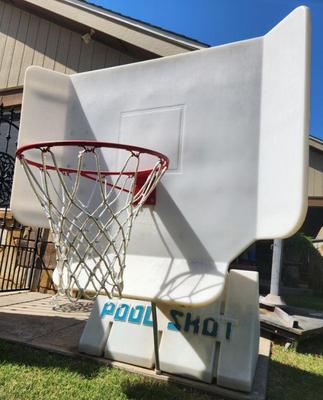 Pool side basketball net and backboard
