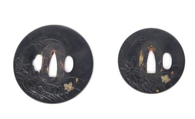 Lot 74 two japanese daisho gold silver soft metal tsuba signed wbox