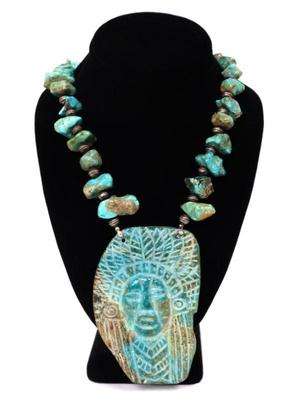Lot 253 large turquoise native american necklace with sterling silver