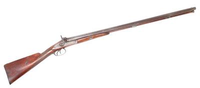 Lot 131 fine damascus double barrel percussion shotgun