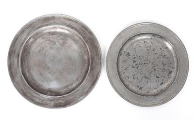 Lot 302 two london pewter chargers 18th c.