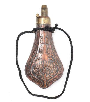 Lot 165 embossed copper brass powder flask