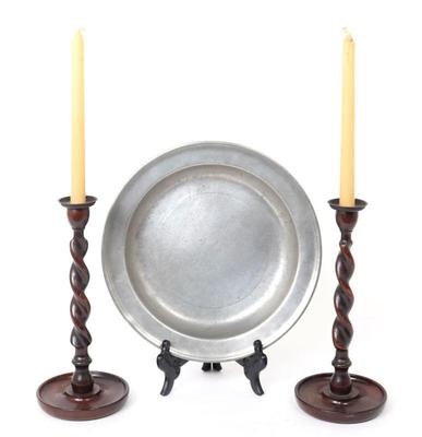 Lot 226 deep thomas danforth ii pewter plate turned candlesticks