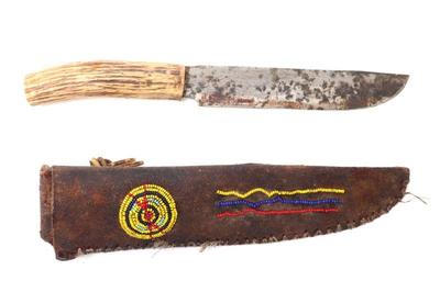 Lot 79 native american stag handle knife wsheath