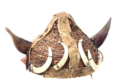 Lot 178 naga rattan braided headhunters helmet