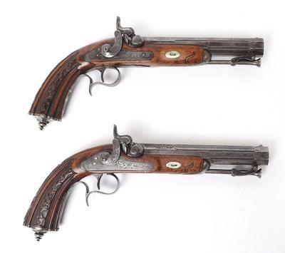 Lot 148 fine pair of french dueling pistols by damas anglais