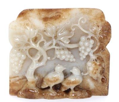 Lot 347 gorgeous chinese miniature plaque birds & grapes