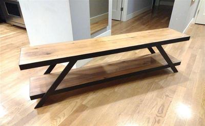 CAST IRON TWO TIER MODERN TABLE WITH LAMINATED WOOD 