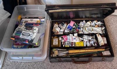 Good selection of art supplies, oil paints in this photo