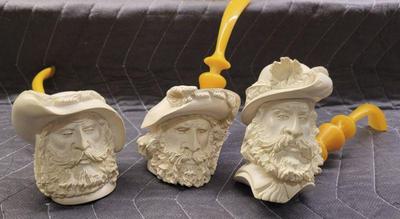 Vintage meerschaun carved renaissance pipes x3